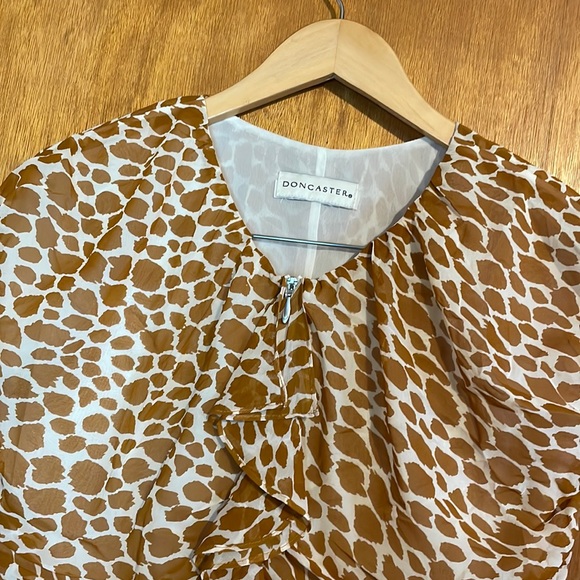 •DONCASTER•NWT 100% SILK RUFFLE GIRAFFE PRINT FRONT FULL 2-WAY ZIP DRESS SIZE 8 - Picture 5 of 10